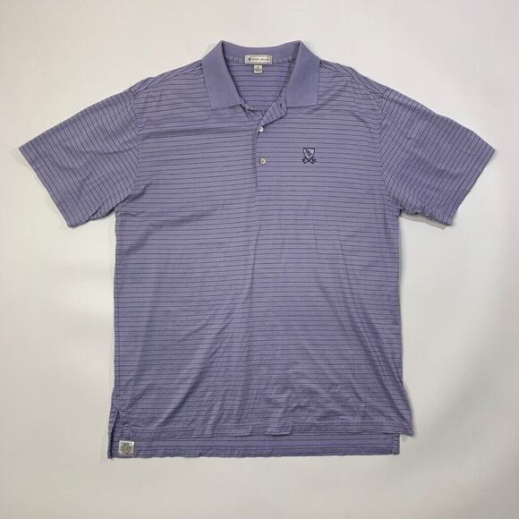Peter Millar Polo Shirt Mens M Purple Cotton Black Striped Short Sleeve High Low - Picture 2 of 9